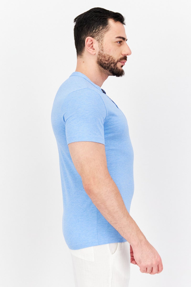 Celio Men Split Neck Short Sleeve Textured Hurley T-Shirt, Light Blue - Image 3